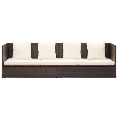 Garden Bed with Cushion & Pillows Poly Rattan Brown