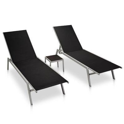 Sun Loungers 2 pcs with Table Steel and Textilene Black