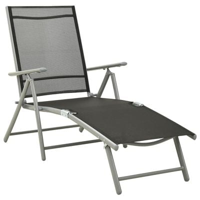 Folding Sun Lounger Textilene and Aluminium Black and Silver