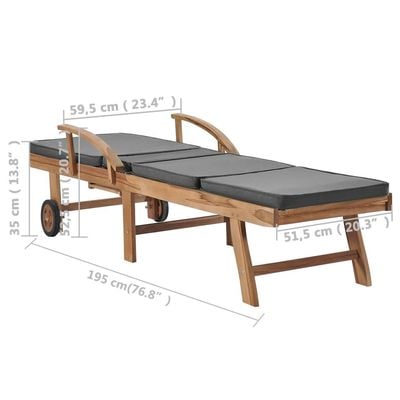 Sun Loungers with Cushions 2 pcs Solid Teak Wood Dark Grey