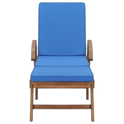 Sun Loungers with Cushions 2 pcs Solid Teak Wood Blue