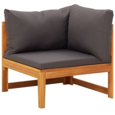 Corner Sofa with Dark Grey Cushions Solid Acacia Wood