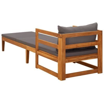 Sun Lounger with Dark Grey Cushions Solid Acacia Wood