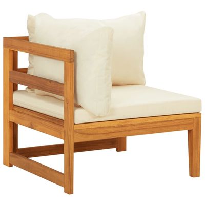 Corner Sofa with Cream White Cushions Solid Acacia Wood