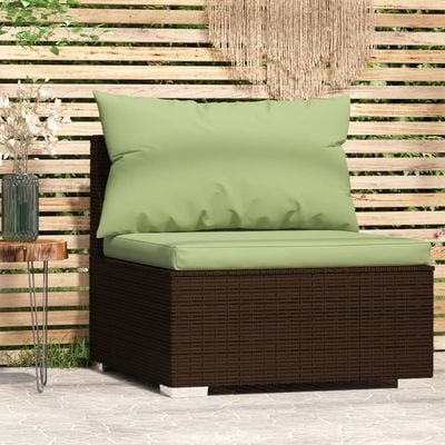 Garden Middle Sofa with Cushions Brown Poly Rattan