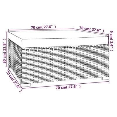 Garden Footrest with Cushion Black 70x70x30 cm Poly Rattan