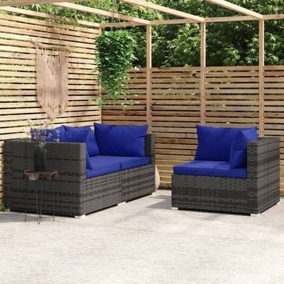 3 Piece Garden Lounge Set with Cushions Grey Poly Rattan