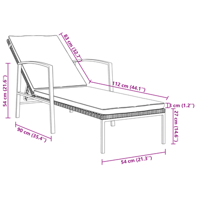 Garden Sun Lounger with Cushion Poly Rattan Black