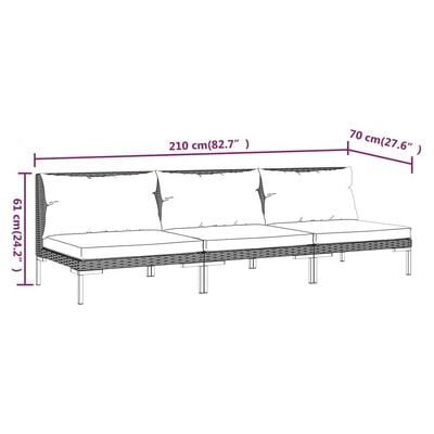 Garden Sofas 3pcs with Cushions Half Round Poly Rattan