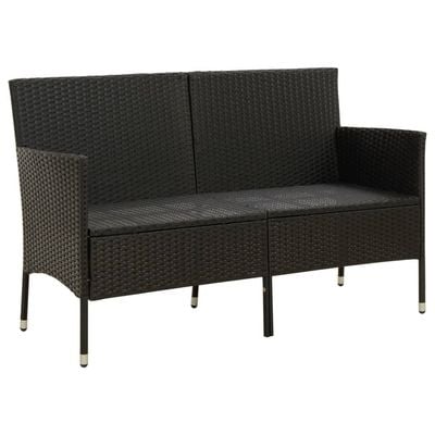 3-Seater Garden Sofa with Cushion Black Poly Rattan