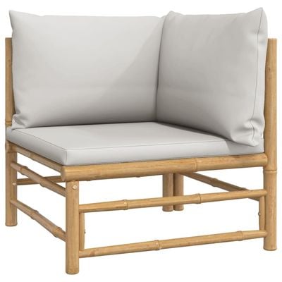 2 Piece Garden Lounge Set with Light Grey Cushions Bamboo