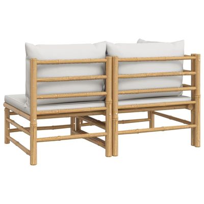 2 Piece Garden Lounge Set with Light Grey Cushions Bamboo