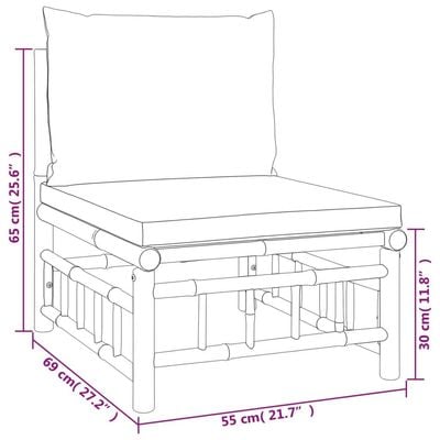 3 Piece Garden Lounge Set with Cream White Cushions Bamboo