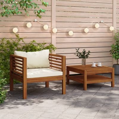 2 Piece Garden Sofa Set with Cream White Cushions Acacia Wood