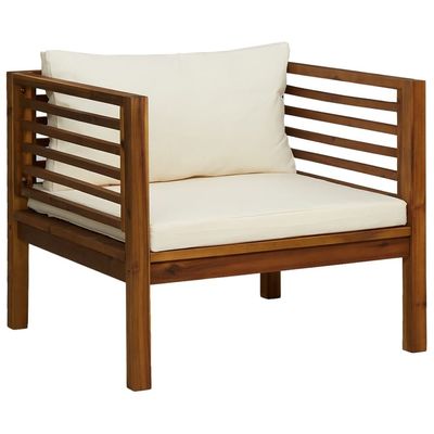 2 Piece Garden Sofa Set with Cream White Cushions Acacia Wood