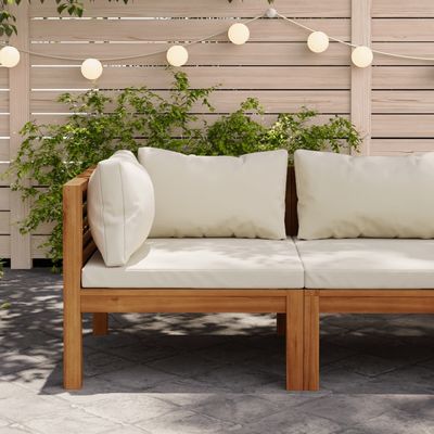 Sectional Corner Sofa with Cream White Cushion Acacia Wood