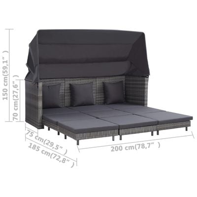 Extendable 3-Seater Sofa Bed with Roof Poly Rattan Grey