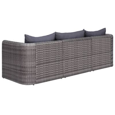 3 Piece Garden Sofa Set with Cushions Grey Poly Rattan