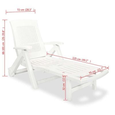 Sun Lounger with Footrest Plastic White