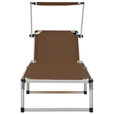 Folding Sun Lounger with Roof Aluminium and Textilene Brown