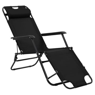 Folding Sun Loungers 2 pcs with Footrests Steel Black