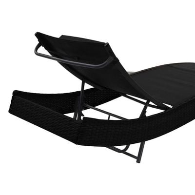 Sun Lounger with Pillow Poly Rattan Black