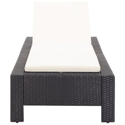 Sunbed with Cushion Black Poly Rattan