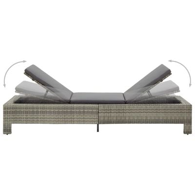 Sunbed with Cushion Grey Poly Rattan