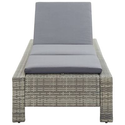 Sunbed with Cushion Grey Poly Rattan