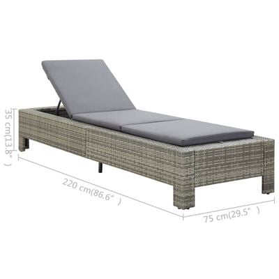 Sunbed with Cushion Grey Poly Rattan