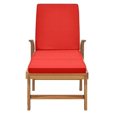 Sun Lounger with Cushion Solid Teak Wood Red