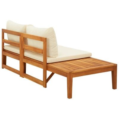 Garden Bench with Table Cream White Cushions Solid Acacia Wood