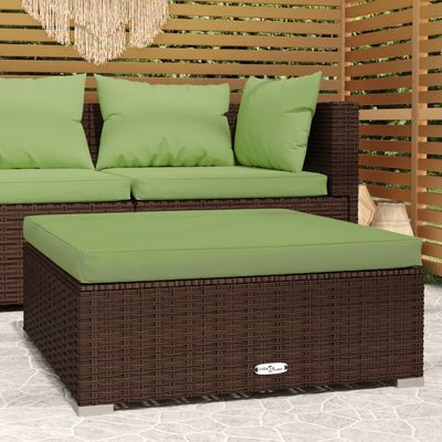 Garden Footrest with Cushion Brown 70x70x30 cm Poly Rattan