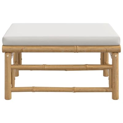 Garden Footstool with Light Grey Cushion Bamboo