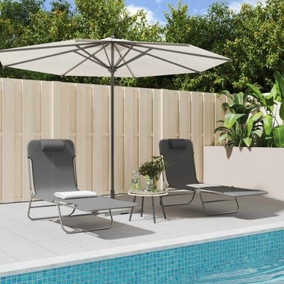 Folding Sun Loungers 2 pcs Grey Textilene and Steel