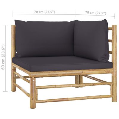 2 Piece Garden Lounge Set with Dark Grey Cushions Bamboo