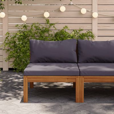 Sectional Middle Sofa with Dark Grey Cushions Solid Acacia Wood