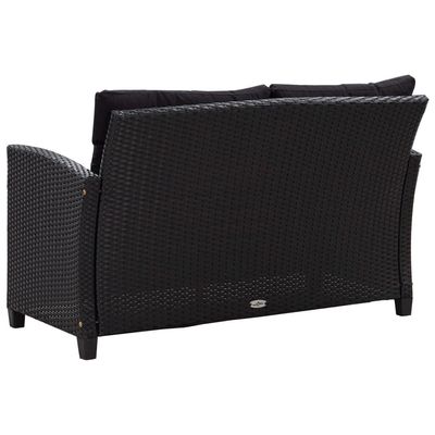 2-Seater Garden Sofa with Cushions Black 124 cm Poly Rattan