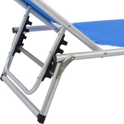 Folding Sun Lounger with Roof Aluminium and Textilene Blue