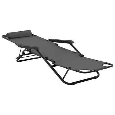 Folding Sun Loungers 2 pcs with Footrests Steel Grey