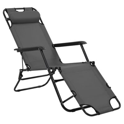 Folding Sun Loungers 2 pcs with Footrests Steel Grey