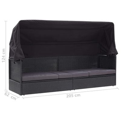 Outdoor Sofa Bed with Canopy Poly Rattan Black