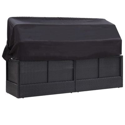 Outdoor Sofa Bed with Canopy Poly Rattan Black