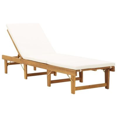 Folding Sun Lounger with Cushion Solid Acacia Wood