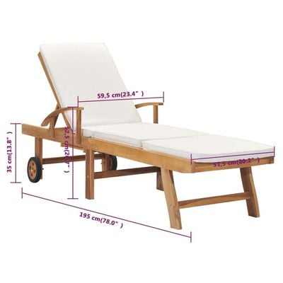 Sun Lounger with Cushion Solid Teak Wood Cream