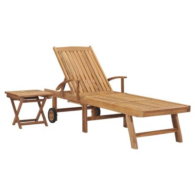 Sun Lounger with Table Solid Teak Wood