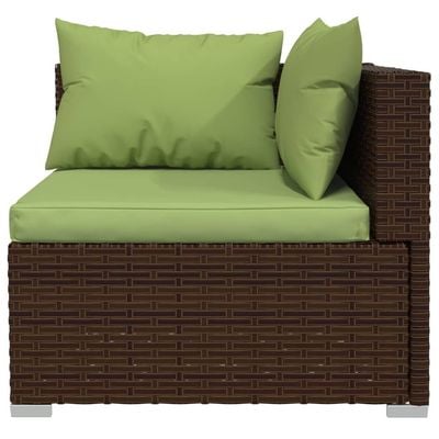 3 Piece Garden Lounge Set with Cushions Brown Poly Rattan