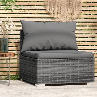 Garden Middle Sofa with Cushions Grey Poly Rattan