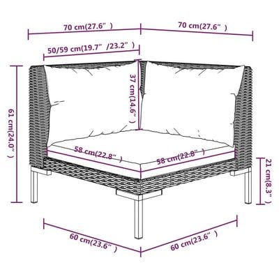 Garden Sofas 2pcs with Cushions Half Round Poly Rattan