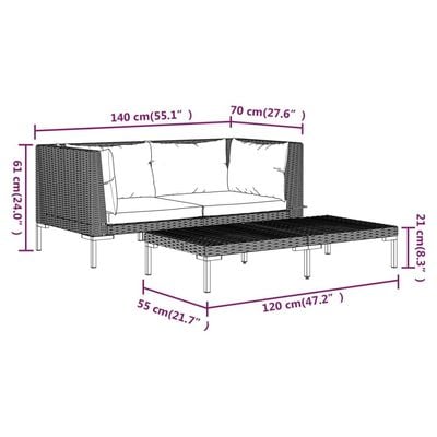 3 Piece Garden Lounge Set Dark Grey Half Round Poly Rattan